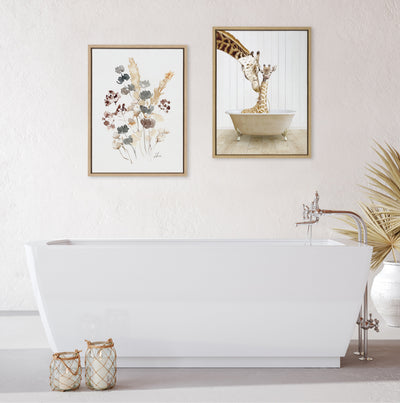 Sylvie Mother and Baby Giraffe Farmhouse Bath Framed Canvas by kateandlaurel - product image 5 for Resin Society