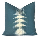 Ikat Pillow Cover in Peacock with Peter Dunham printed fabric front and tan linen fabric back