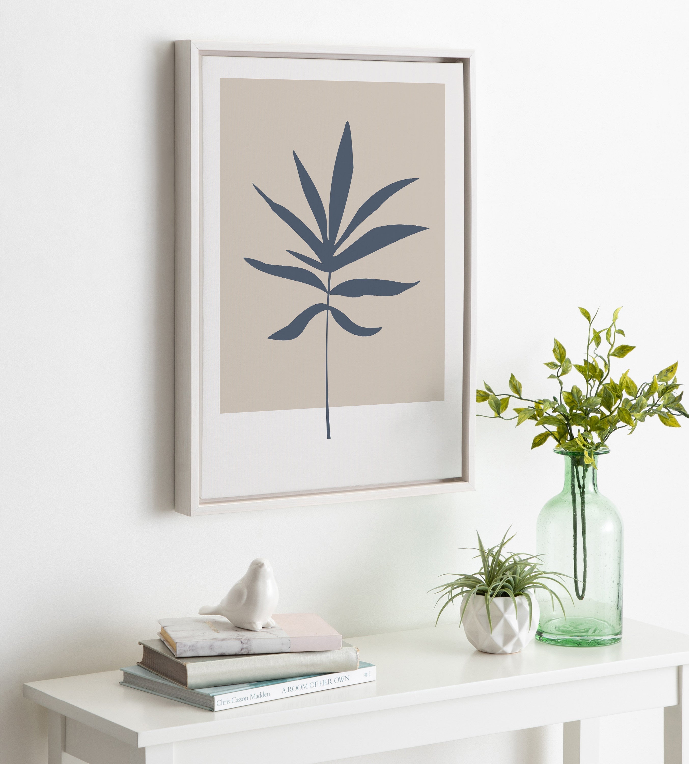 Sylvie Muted Tan and Blue Colorblock Botanical Leaf Framed Canvas by kateandlaurel - product image 10 for Resin Society
