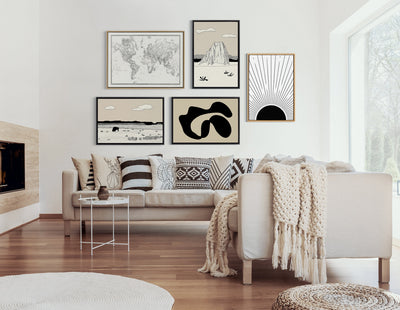 Sylvie Vintage Black and White World Map Framed Canvas by The Creative