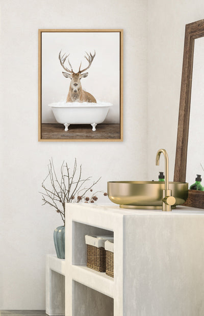 Sylvie Male Deer in Rustic Bath Framed Canvas