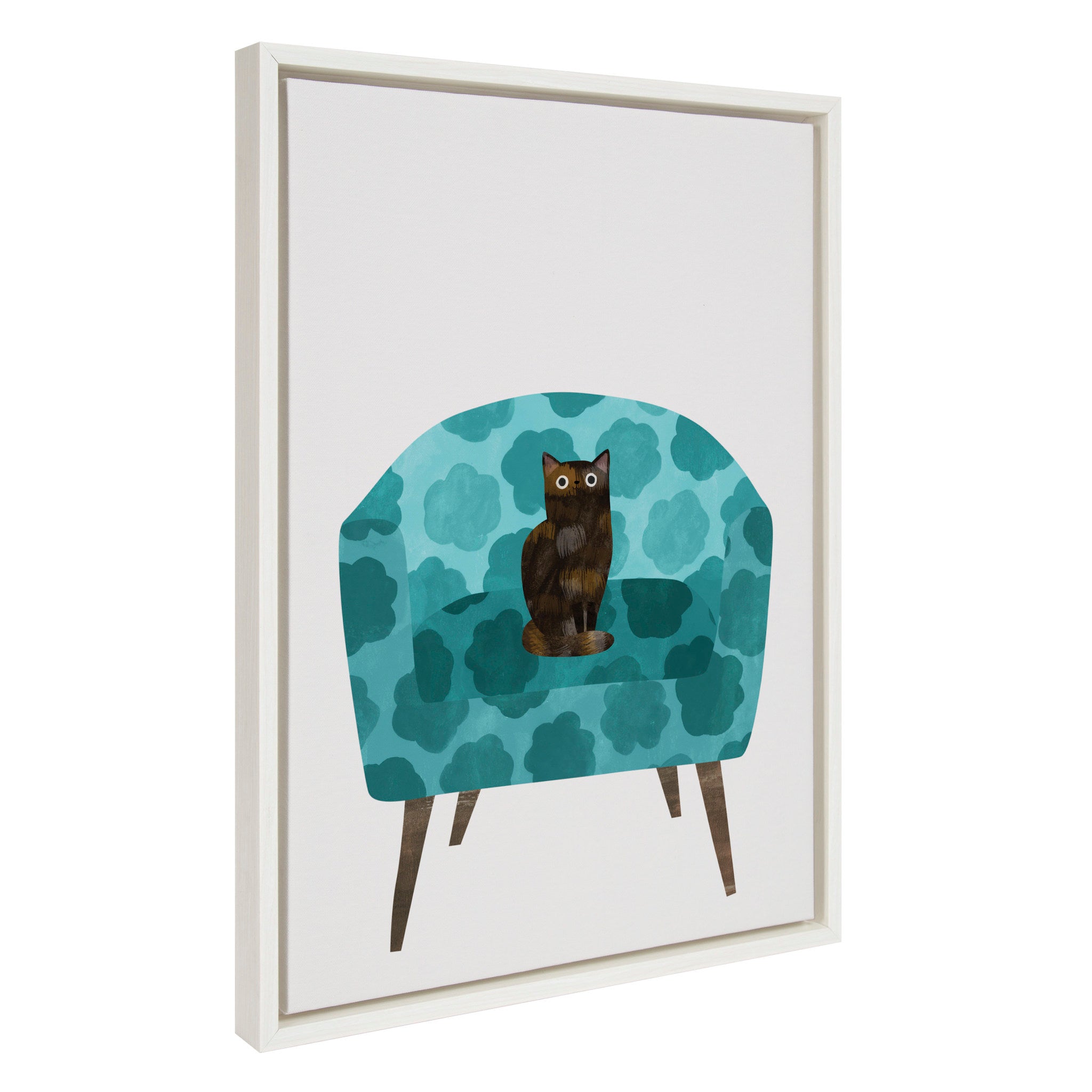 Sylvie 9 Teal Chair framed canvas wall art showing a stylized teal chair on a white background