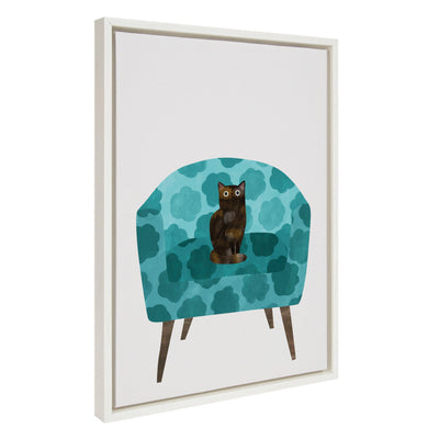 Sylvie 9 Teal Chair framed canvas wall art showing a stylized teal chair on a white background