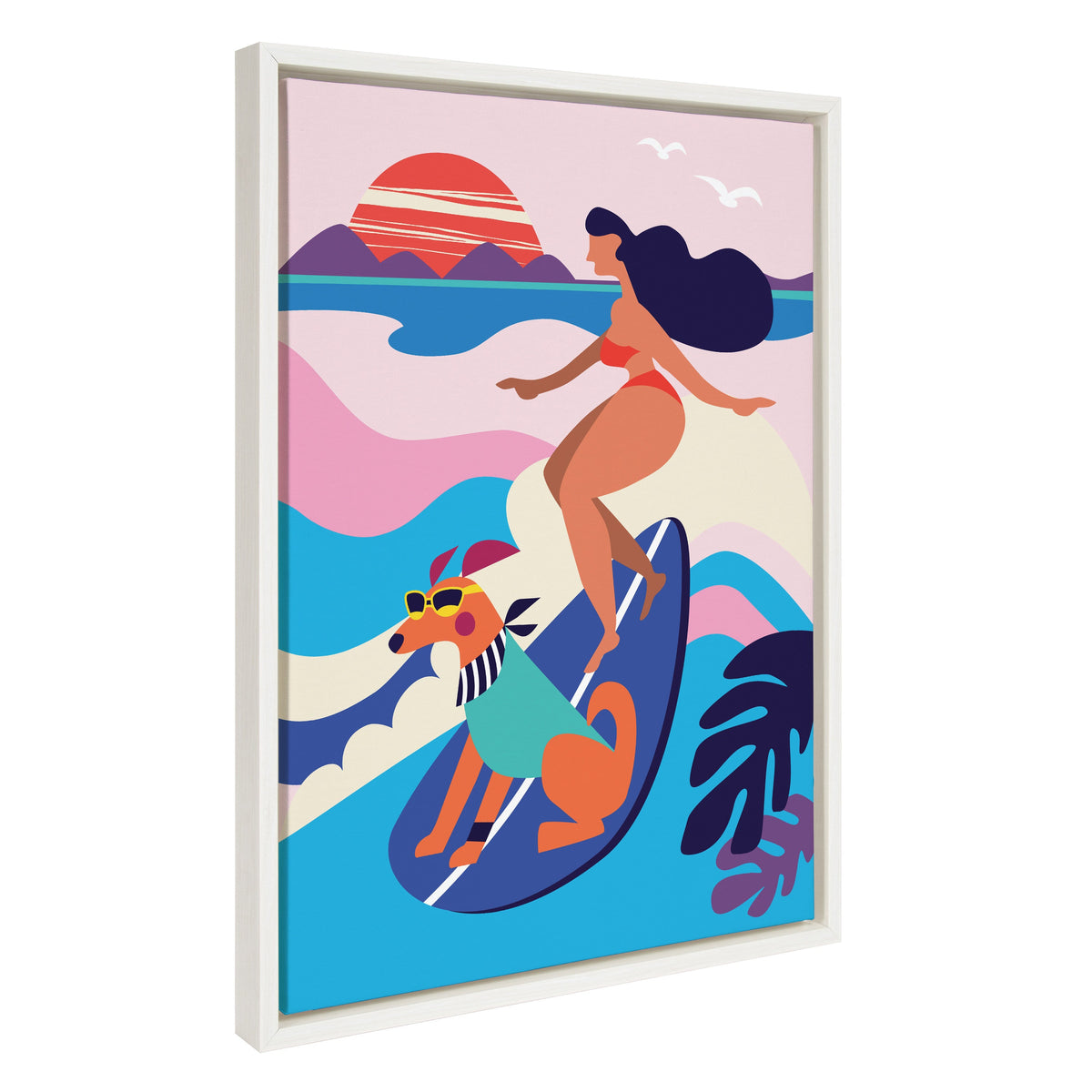 Sylvie Mid Century Modern Surf Dog Framed Canvas by kateandlaurel - product image 2 for Resin Society