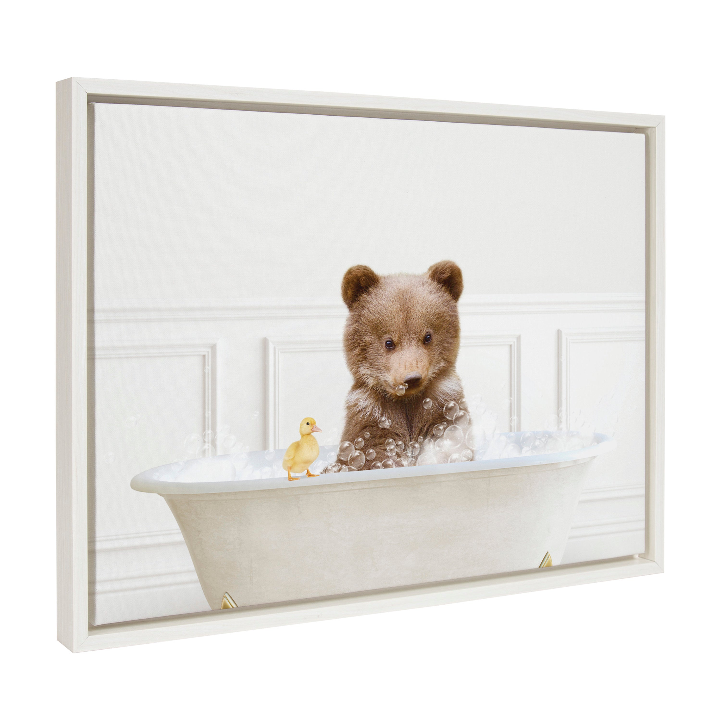 Sylvie Bear Cub In Bubble Bath Neutral Style Framed Canvas by kateandlaurel - product image 7 for Resin Society