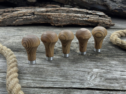 Set of 5 ergonomic palm grip handles for wood carving tools made from ash wood with aluminum rings