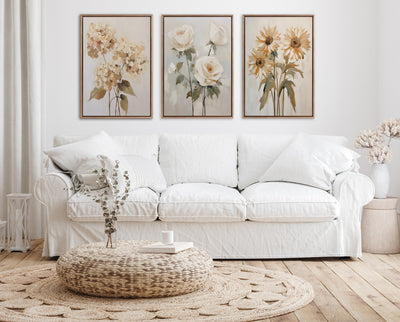 Sylvie Beaded Soft White Roses Framed Canvas by The Creative Bunch Studio