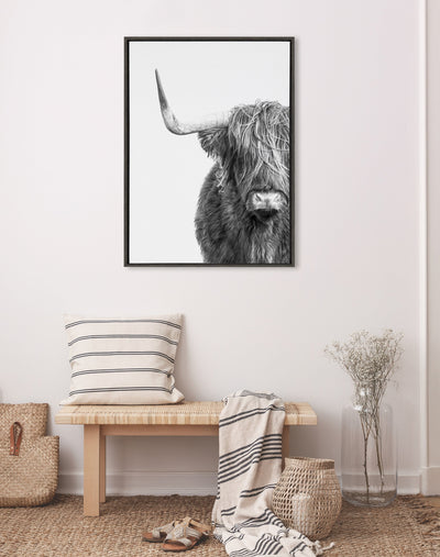 Sylvie B&W Highland Cow No. 1 Framed Canvas by Amy Peterson Art Studio