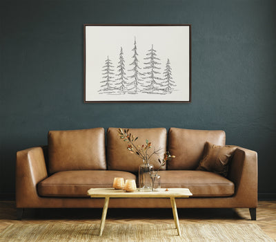 Sylvie Minimalist Evergreen Trees Sketch Framed Canvas