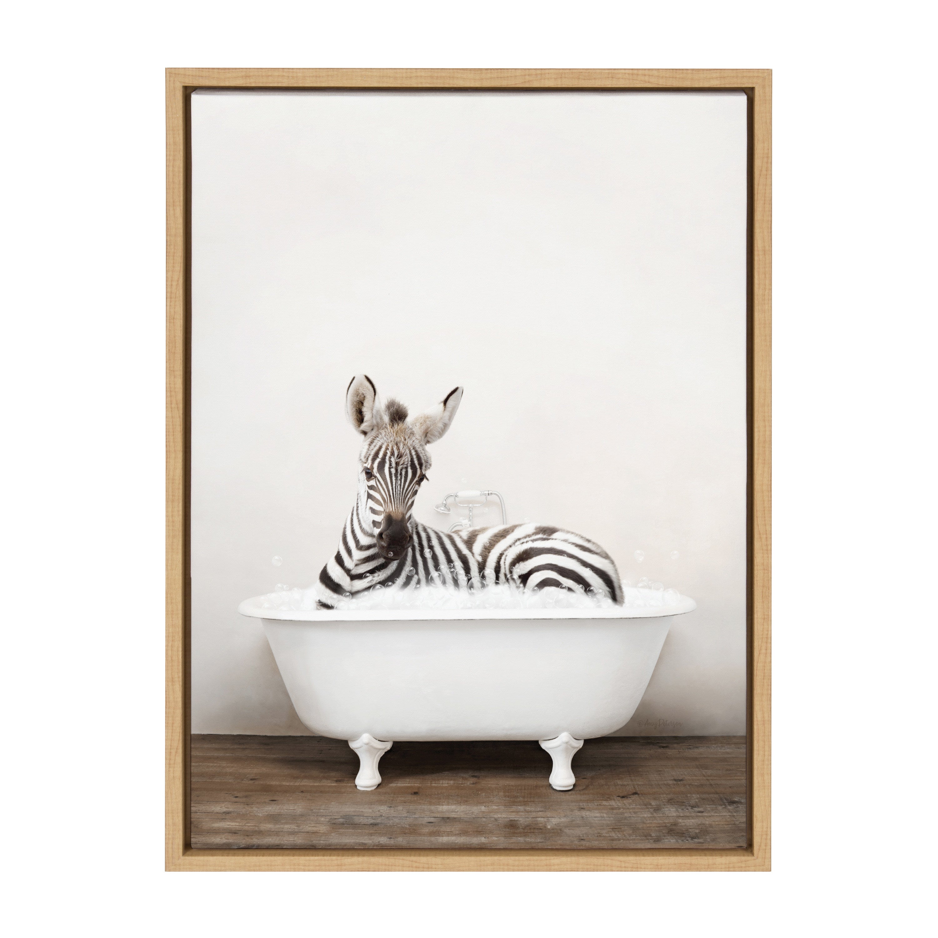 Sylvie Baby Zebra in Rustic Bath Framed Canvas by kateandlaurel - product image 8 for Resin Society