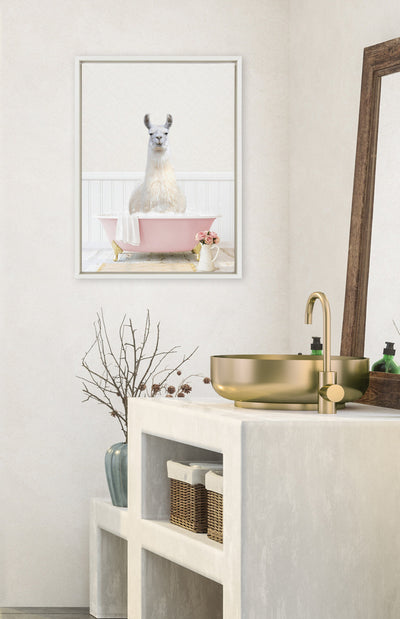 Sylvie Llama in Cottage Rose Bath Framed Canvas by kateandlaurel - product image 10 for Resin Society