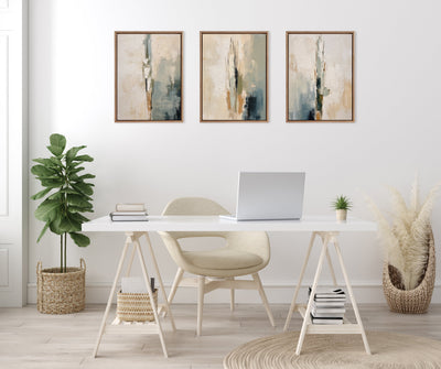 Sylvie Abstract Tall Cactus Muted Colors Framed Canvas Art Set by The Creative Bunch Studio