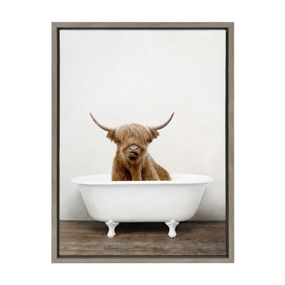 Sylvie Highland Cow in Tub Color Framed Canvas