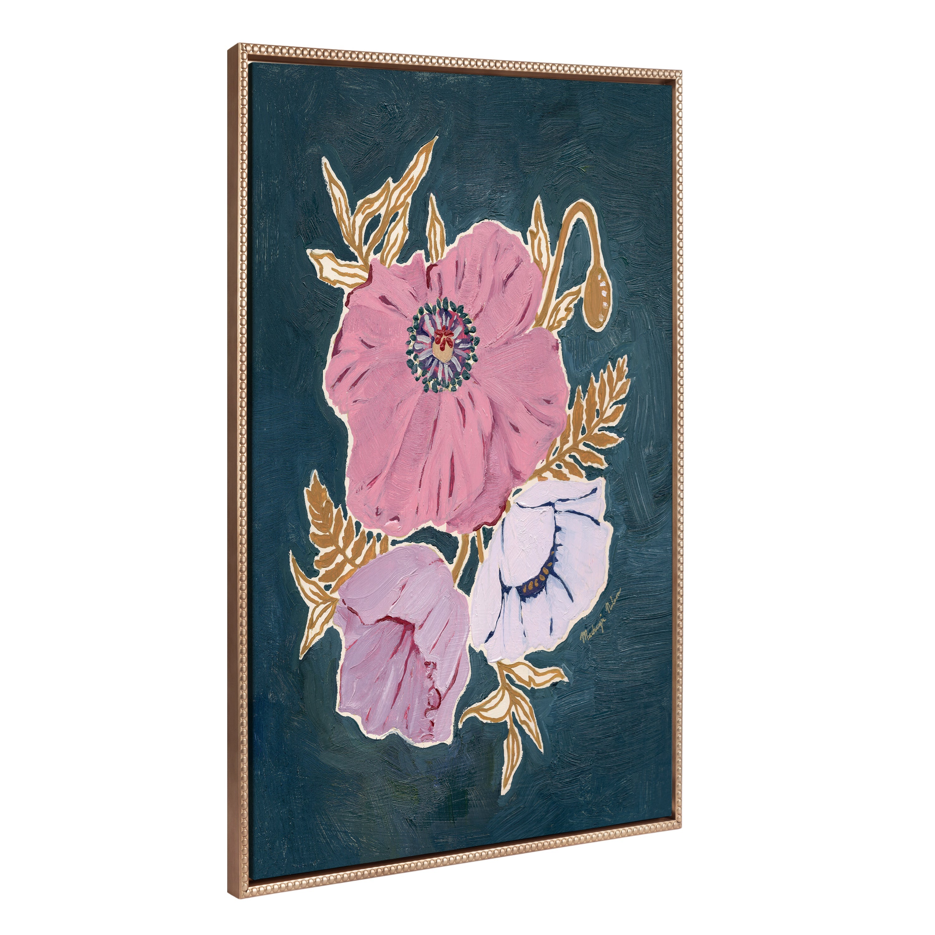 Sylvie Beaded Three Purple Poppies Framed Canvas by Mackenzie Nelson