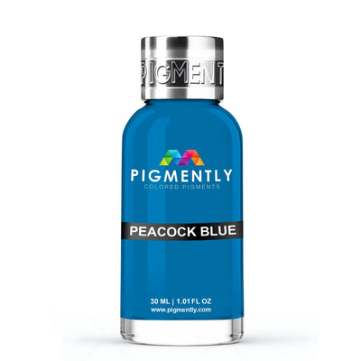 Peacock Blue Liquid Epoxy Dye bottle and color samples