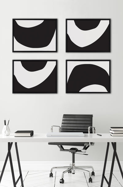 Sylvie Minimal Modern Organic Abstraction 1 and 2 Black and White Framed Canvas Art Set