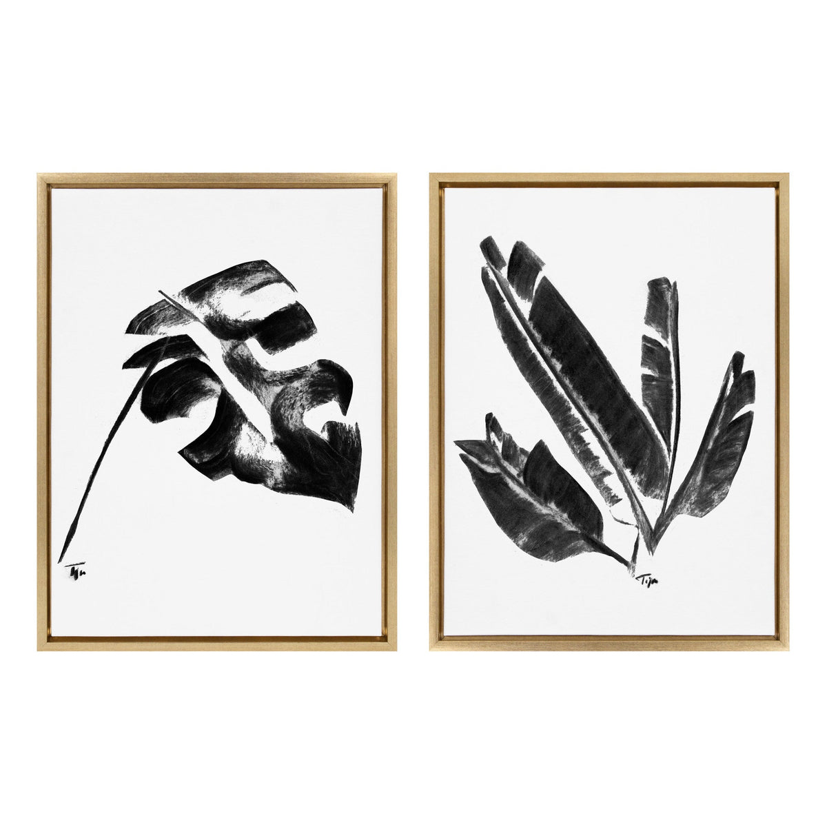 Sylvie 582 Monstera and 583 Banana Leaf Framed Canvas by kateandlaurel - main product image for Resin Society