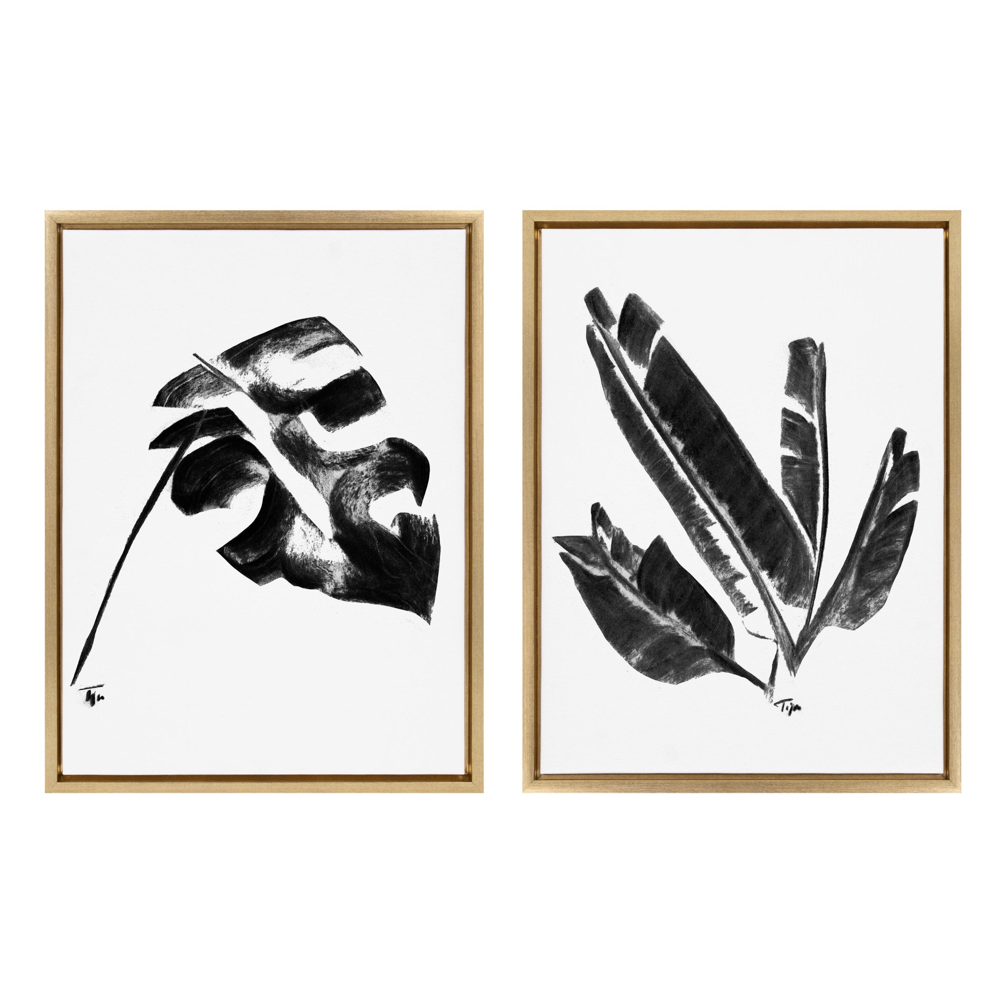 Sylvie 582 Monstera and 583 Banana Leaf Framed Canvas by kateandlaurel - main product image for Resin Society