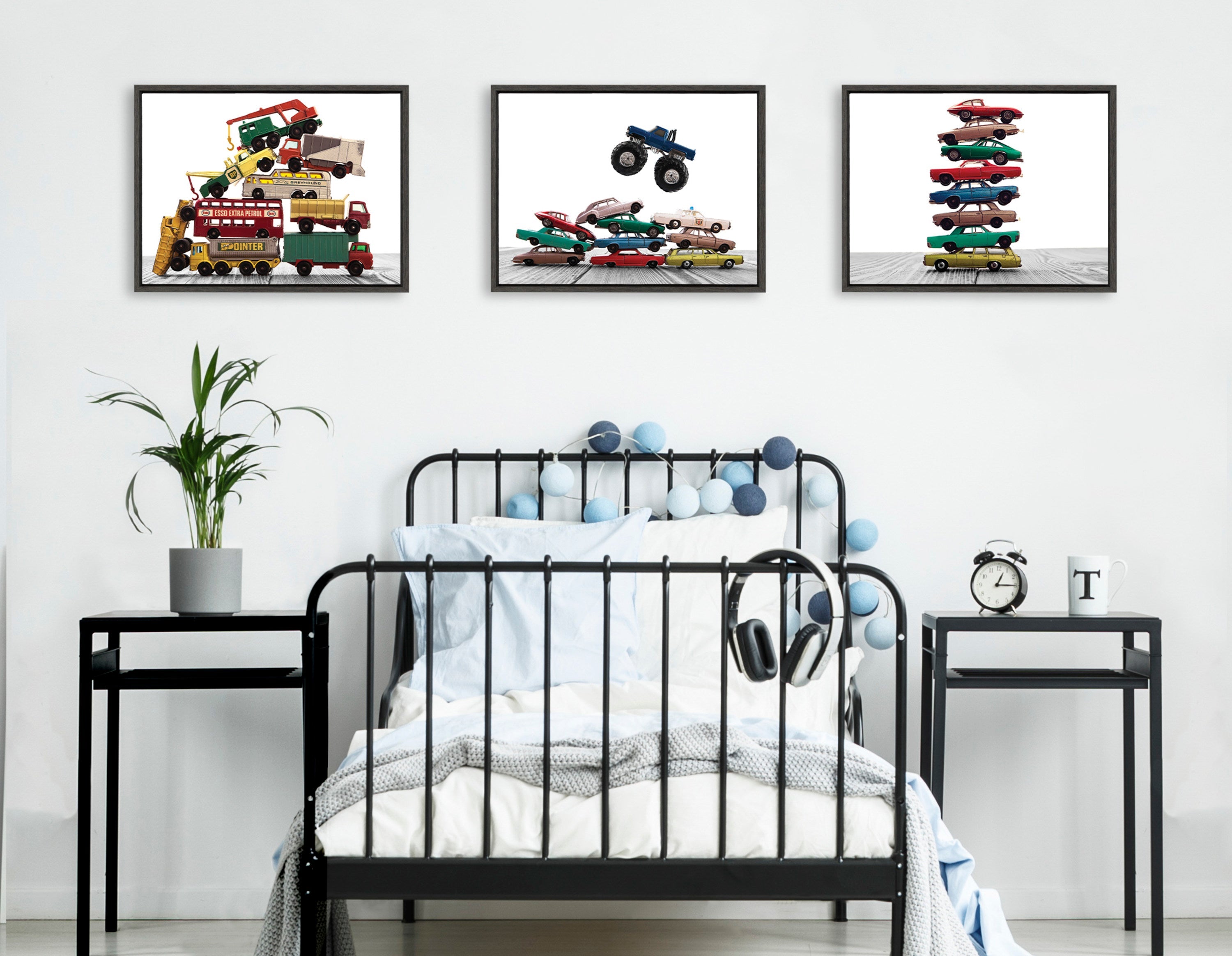 Sylvie Stacked Cars Framed Canvas by Saint and Sailor Studios