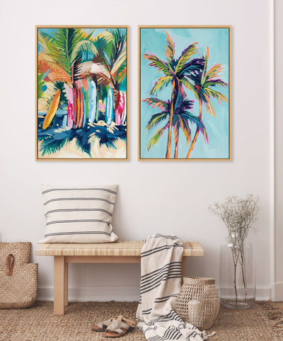 Sylvie Surf and Sand and Tropical Palms Study Framed Canvas Art Set by Rachel Christopoulos