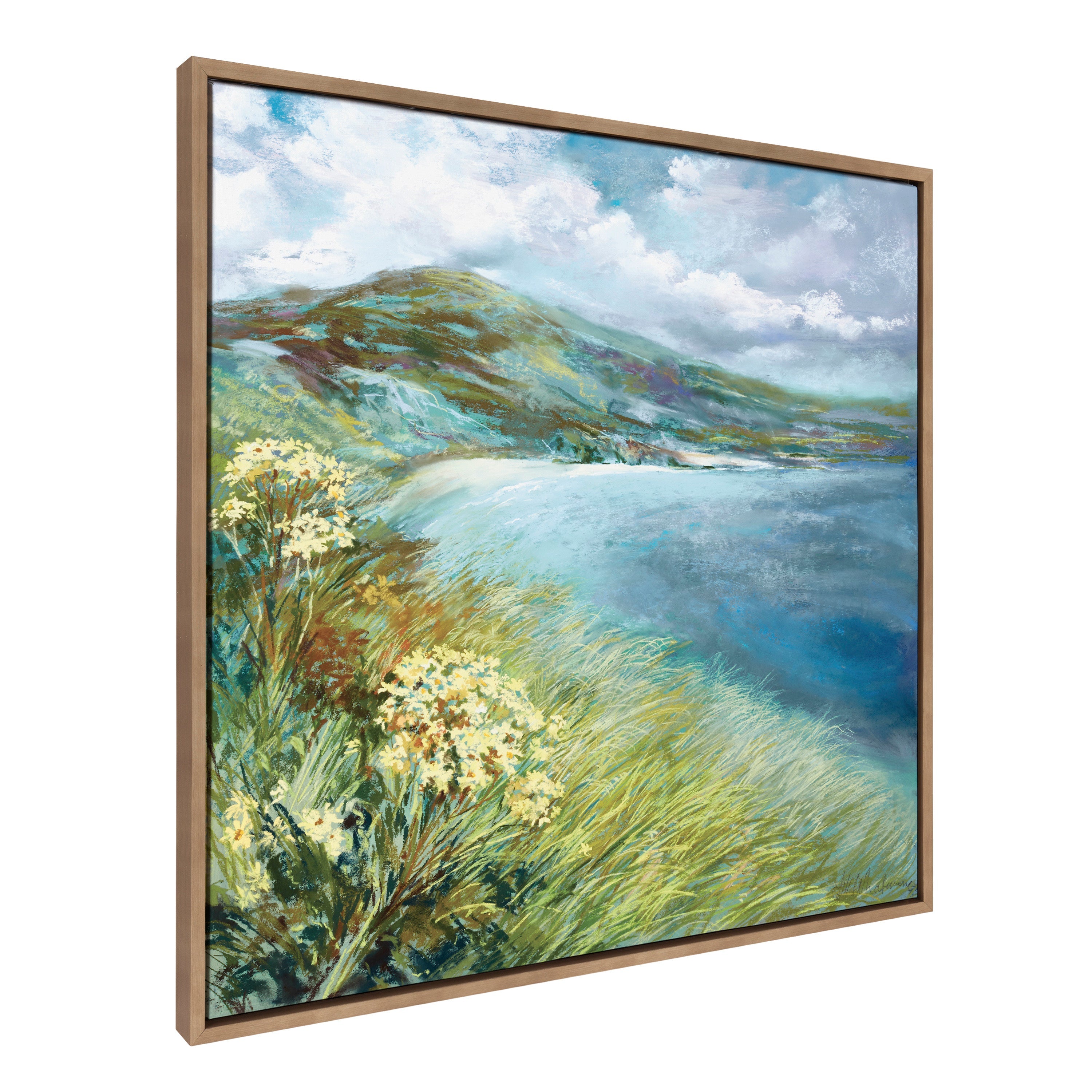 Sylvie Emerald Isle Ring of Kerry framed canvas artwork by Nel Whatmore showing a mountain cliff scene by the ocean