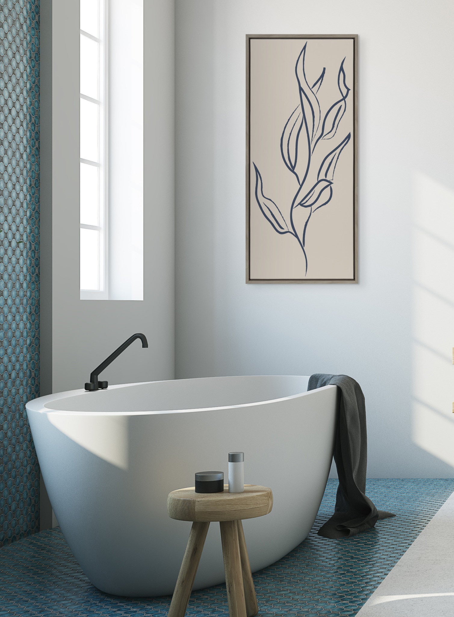 Sylvie Muted Illustrated Botanical Dark Blue and Tan Framed Canvas by kateandlaurel - product image 5 for Resin Society