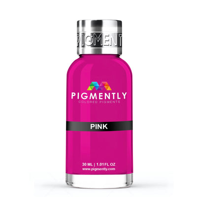 Pink Liquid Epoxy Dye bottle and colored epoxy resin samples
