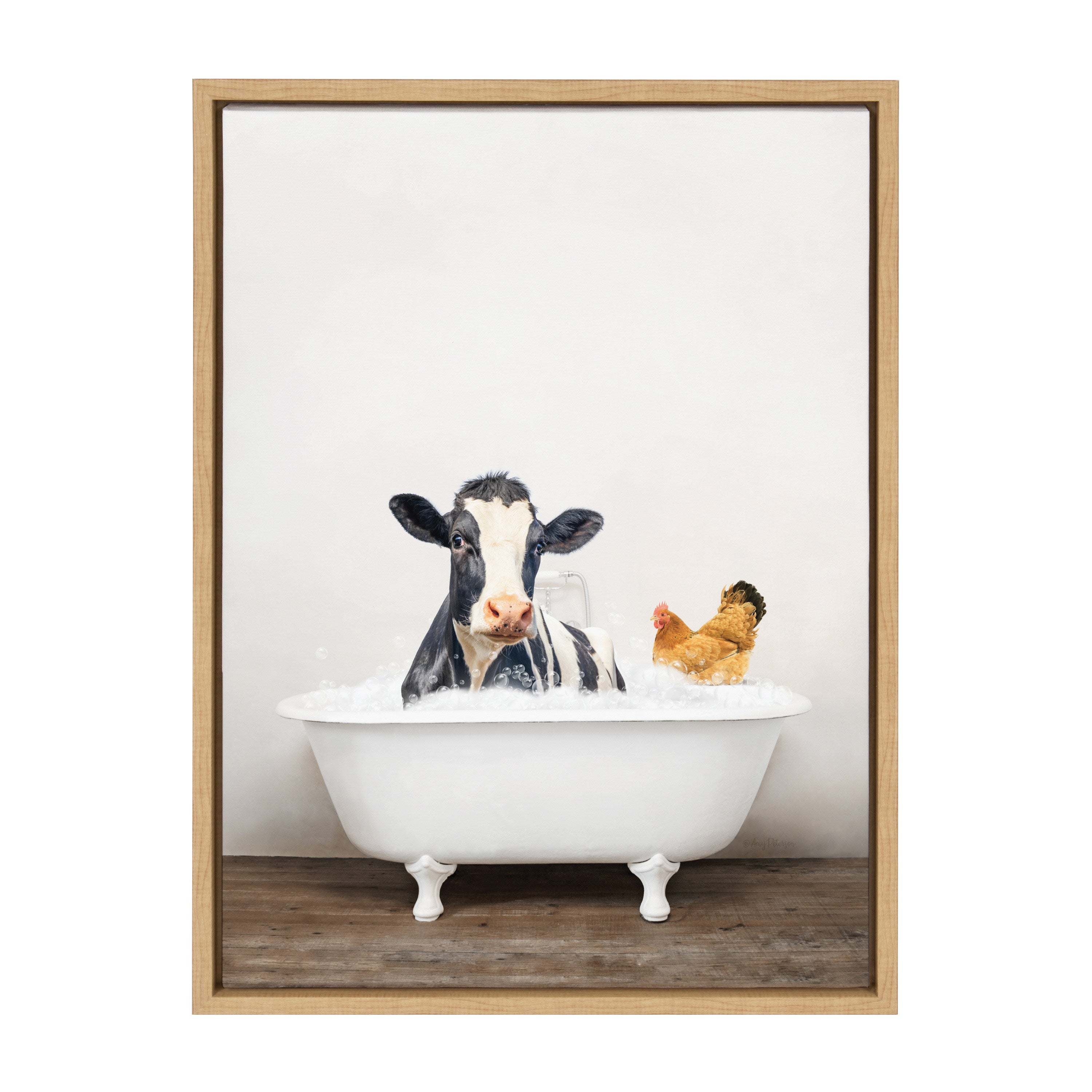 Sylvie Cow and Chicken in Rustic Bath Framed Canvas by kateandlaurel - product image 20 for Resin Society