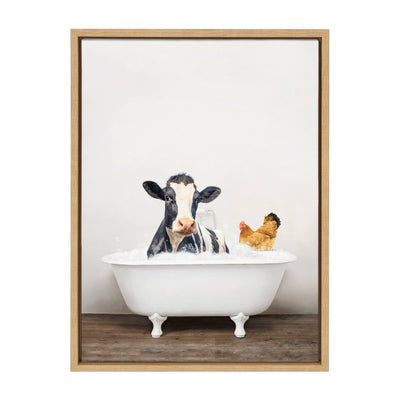 Sylvie Cow and Chicken in Rustic Bath Framed Canvas by kateandlaurel - product image 20 for Resin Society