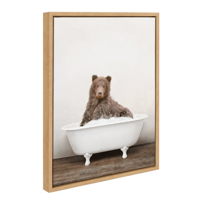 Sylvie Bear Rustic Bubble Bath Framed Canvas