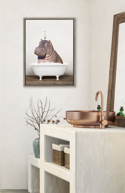 Sylvie Hippo and Bird in Rustic Bath Framed Canvas by kateandlaurel - product image 4 for Resin Society