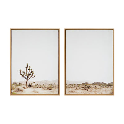 Sylvie Lone Joshua Tree Left and Right framed canvas art set showing soft natural tones and floating polystyrene frames.