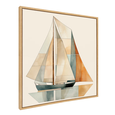 Sylvie Mid Century Modern Geometric Sailboat Framed Canvas by The Creative Bunch Studio