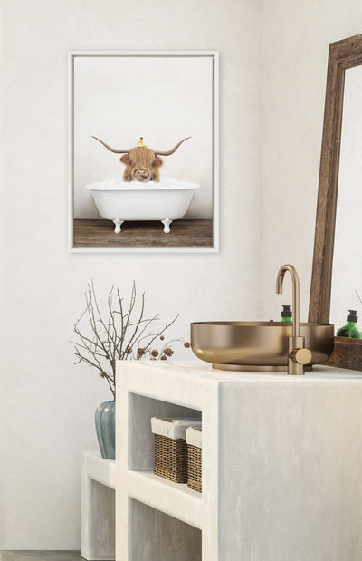 Sylvie Highland Cow and Duckling in Rustic Bath Framed Canvas by kateandlaurel - product image 4 for Resin Society