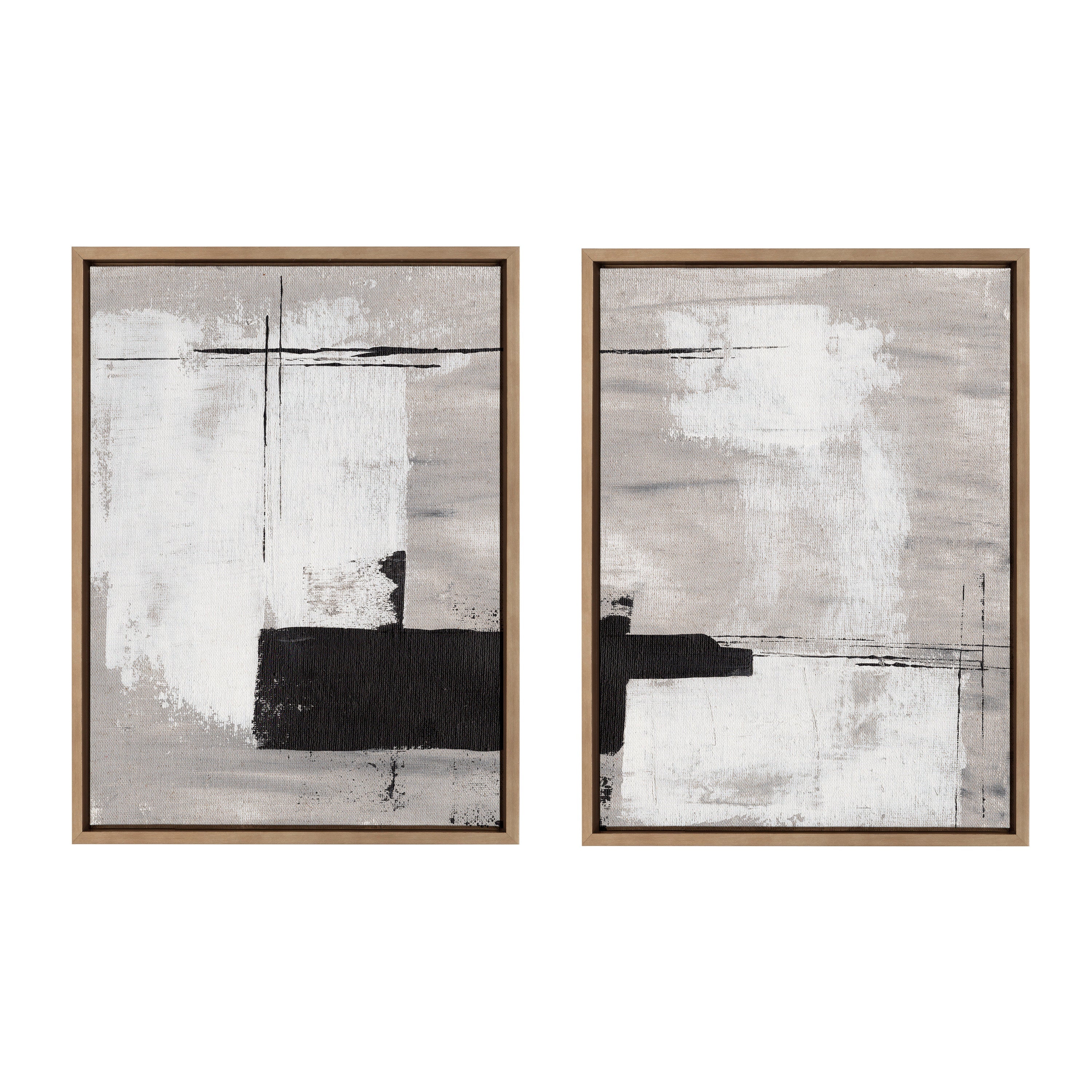 Sylvie Line 1 Left and Right Neutral Linen Framed Canvas Art Set by Nikita Jariwala
