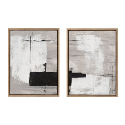 Sylvie Line 1 Left and Right Neutral Linen Framed Canvas Art Set by Nikita Jariwala