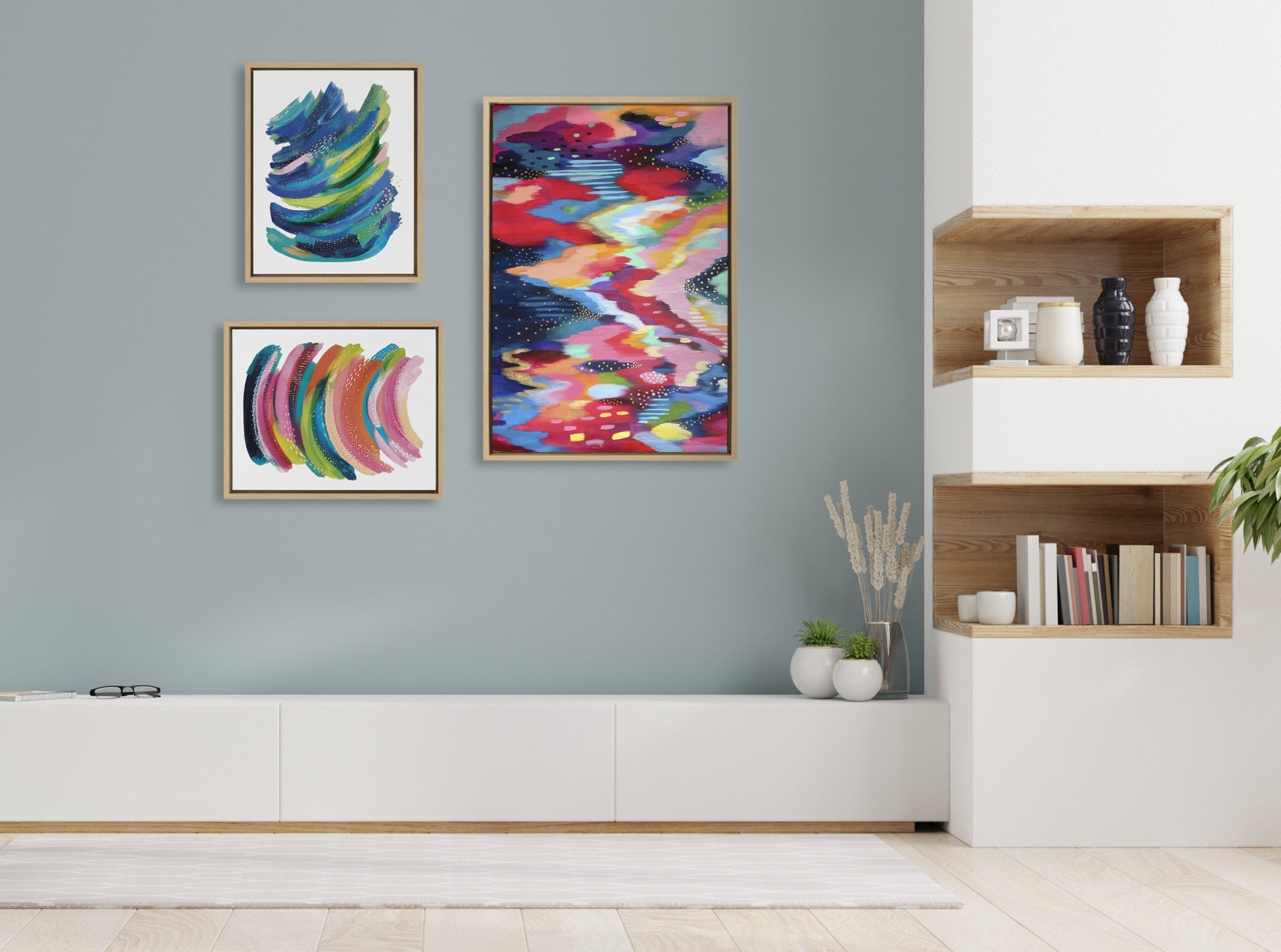 Sylvie Brushstroke and Bright Abstract Framed Canvas Set by kateandlaurel - product image 6 for Resin Society