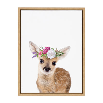 Sylvie Flower Crown Fawn Framed Canvas by Amy Peterson Art Studio