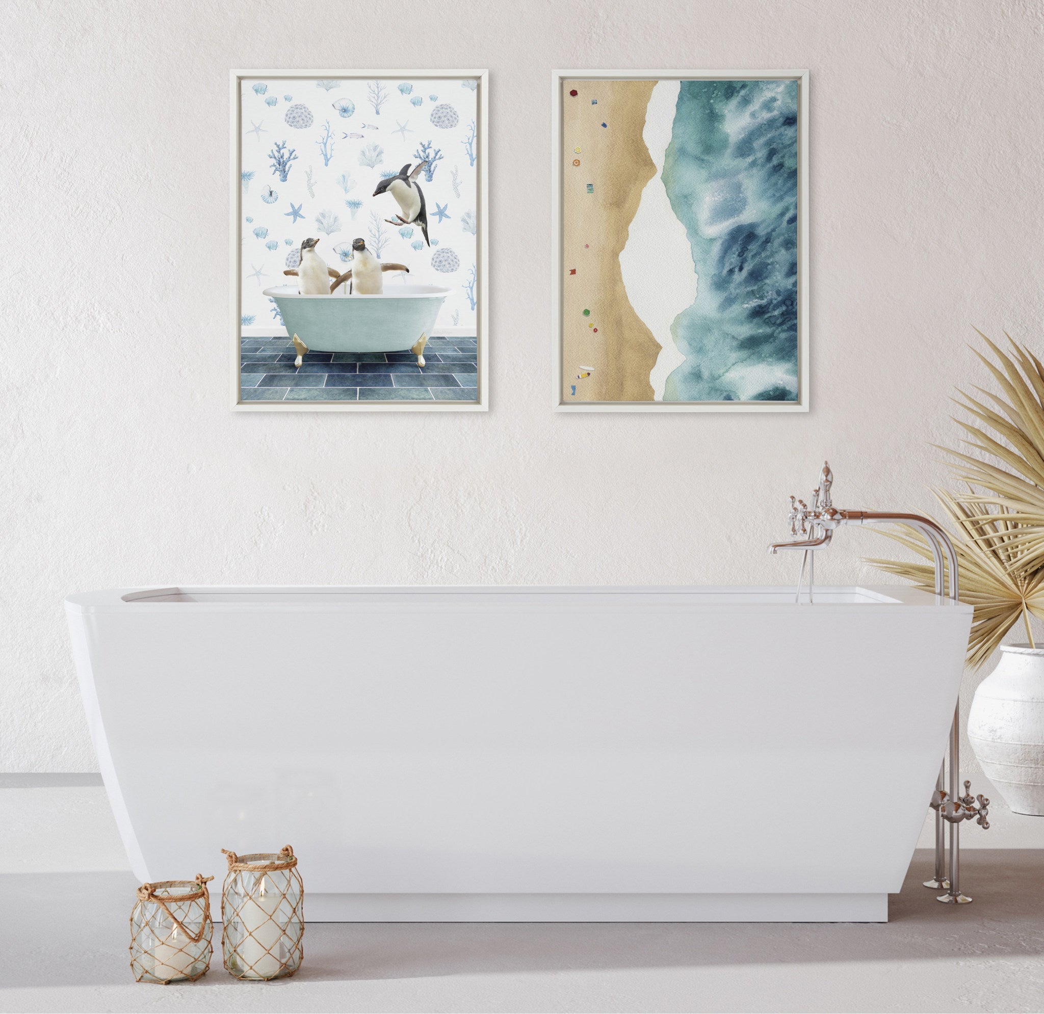 Sylvie Penguins In Under the Sea Bath Framed Canvas by kateandlaurel - product image 6 for Resin Society