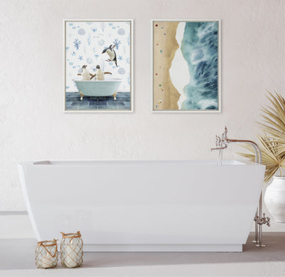Sylvie Penguins In Under the Sea Bath Framed Canvas by kateandlaurel - product image 6 for Resin Society