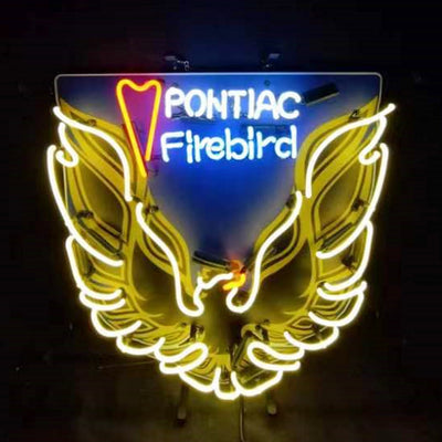 Pontiac Firebird Auto Car Neon Sign illuminated against a wall