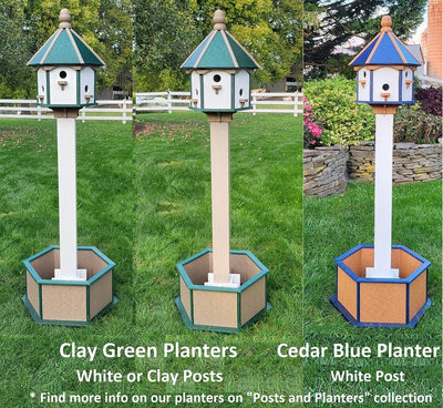 Extra large Amish-made poly birdhouse with six nesting compartments in navy blue with cedar trim