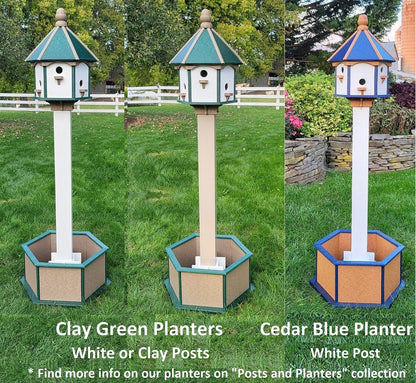 Extra large Amish-made poly birdhouse with six nesting compartments in navy blue with cedar trim
