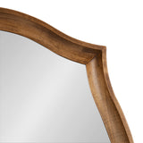 Close-up of the Hatherleigh Scallop Wall Mirror's chamfered, warm-toned wooden frame with a gently scalloped edge and smooth finish on a white background.
