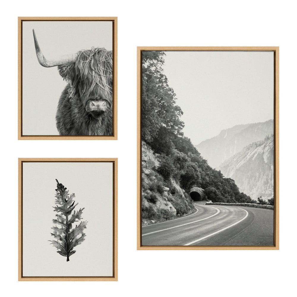 Sylvie Highland Cow and Vintage Botanical Framed Canvas Set by Various by kateandlaurel - main product image for Resin Society