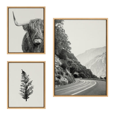 Sylvie Highland Cow and Vintage Botanical Framed Canvas Set by Various by kateandlaurel - main product image for Resin Society