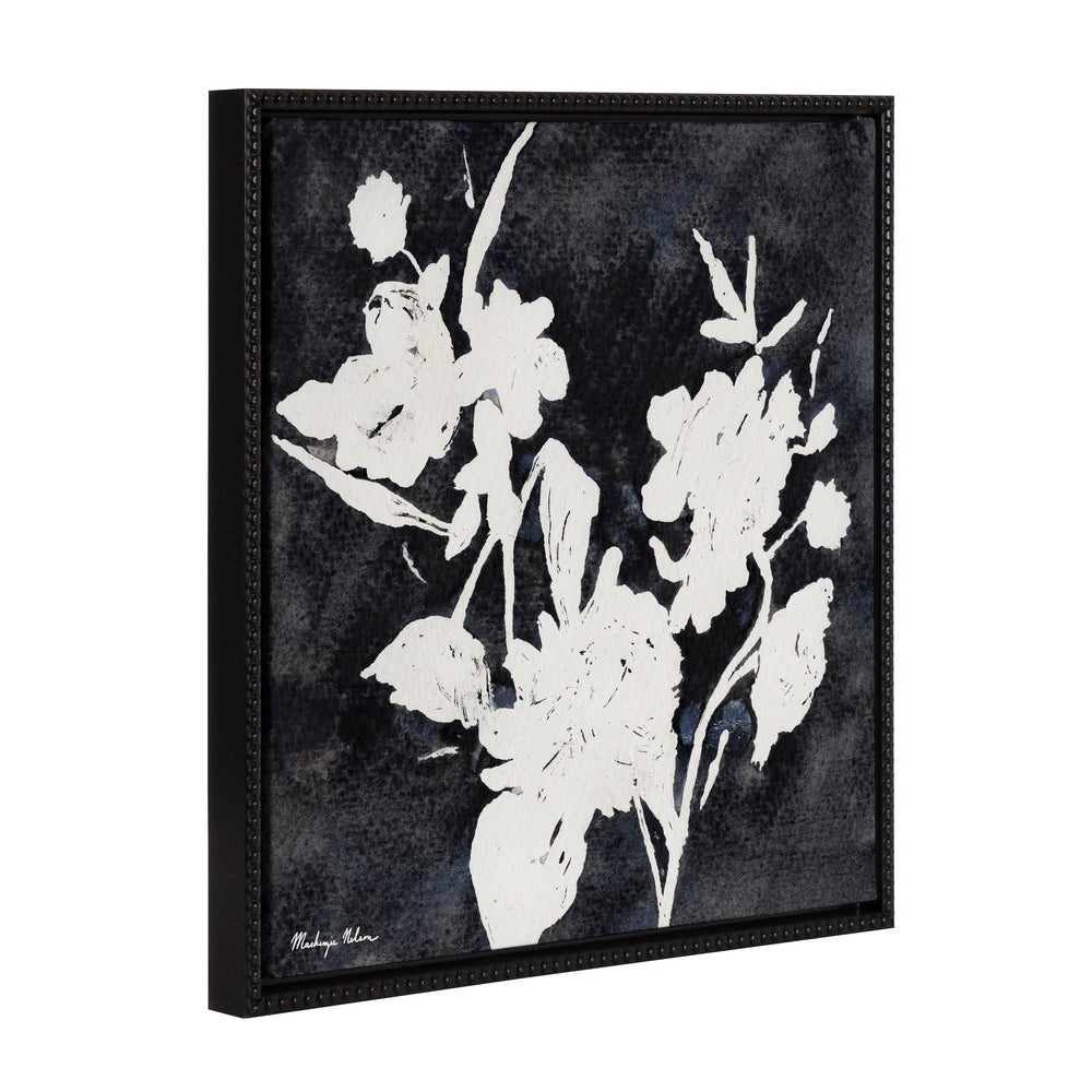 Black and white framed canvas art of wildflowers with a vintage beaded frame by Mackenzie Nelson