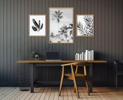 Sylvie Coastal Coconut Palm Tree Beach Black and White Framed Canvas Art Set