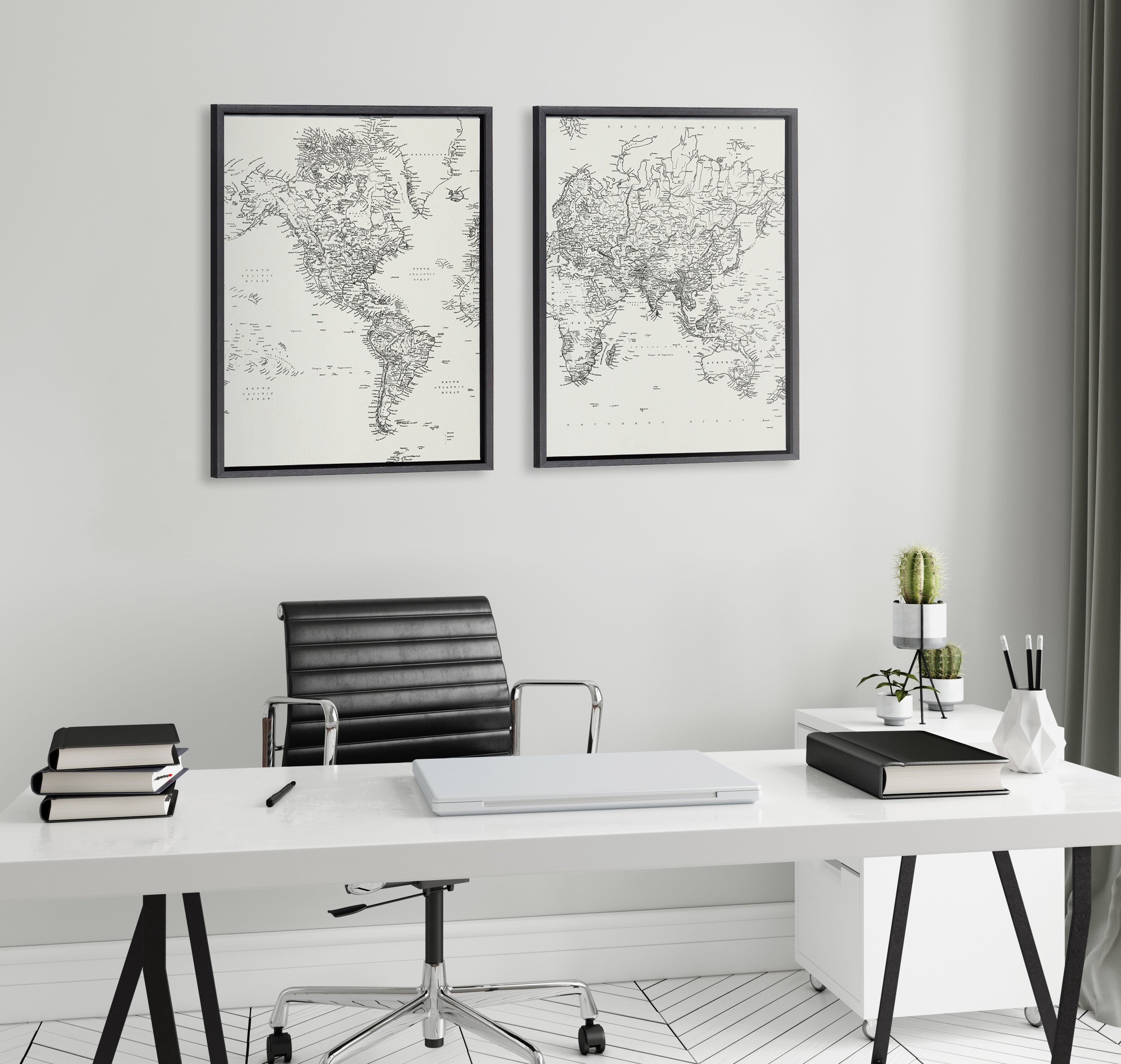 Sylvie Vintage Black and White World Map Framed Canvas Set by kateandlaurel - product image 4 for Resin Society