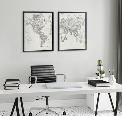 Sylvie Vintage Black and White World Map Framed Canvas Set by kateandlaurel - product image 4 for Resin Society